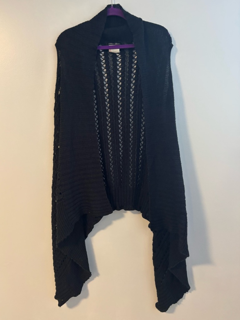 Bizz Girl Black Knit Sleeveless Hi-low Open Front Acrylic Vest Cardigan Large